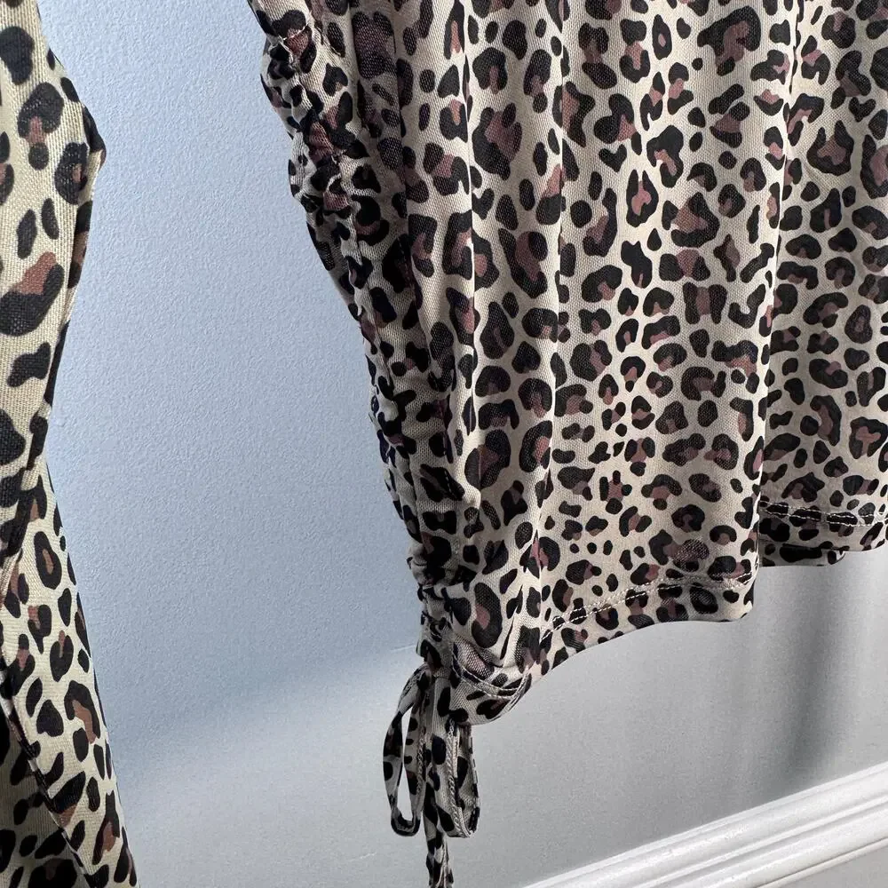 Guess Women's L NWT Leopard Sheer Long sleeve Sparkle Guess Logo Top - Picture 4 of 7